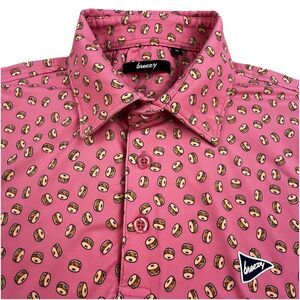 Breezy Golf Polo Shirt Mens Medium Pink Bagel and Lox All Over Print Performance